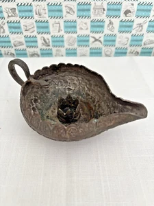 Vintage Indian hammered metal snake oil lamp/candle holder with spout - Picture 1 of 17