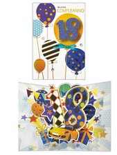 BIGLIETTO AUGURI 18 ANNI BUON COMPLEANNO APRIBILE CON SORPRESA CON BUSTA BLU 11,