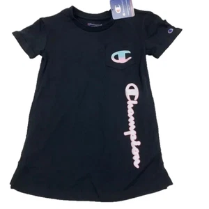 Champion girls size 5 black short sleeve shirt dress with pockets new spellout - Picture 1 of 10