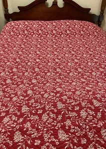 Red 100% Cotton Bedspread Set 4-Piece Queen Shams Skirt Reversible 89” X 87” - Picture 1 of 23