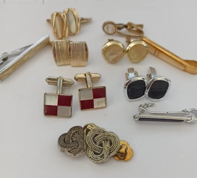 Vintage Men's Cufflinks and Tie Clips Lot 10 Gold Silver Tone Mother Pearl Mixed - Image 1 of 4