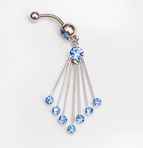 Gorgeous navel belly bar with pretty dark blue gems on 7 dangle strands - Picture 1 of 1