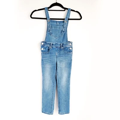 Cat & Jack Denim Bib Overalls Girls XS 4/5 Super Stretch Blue  - Image 1 of 4