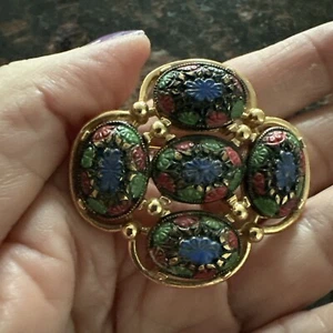 Vintage Sarah Coventry Old Vienna Maltese Cross Mosaic Brooch Pin Signed  1 3/4" - Picture 1 of 2