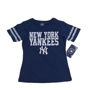 MLB New York Yankess T Shirt Youth Girls Size M Blue Logo Short Sleeve - Picture 1 of 5