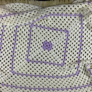 Handmade Ivory Purple Crochet Baby Small Blanket 38” X 34” - Picture 1 of 7