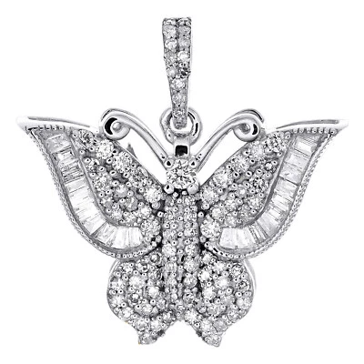 Colgante Mariposa Diamante Redondo y Baguette Oro Blanco 10K 0.85" Dije 5/8 CT. Foto 1 de 4