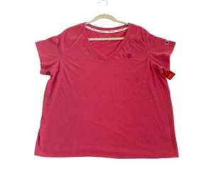 Champion Womens Cotton Pink Pinky Peach Short Sleeve V Neck T-Shirt Plus Sz 1X - Picture 1 of 6