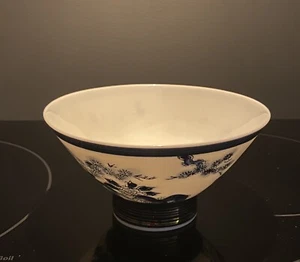 Japanese 2 Bone China Porcelain Rice Bowls Vtg Blue sometsuke Children Signed - Picture 1 of 10