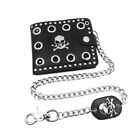 Leather Cool Punk Gothic Western Skull Clutch Purse Wallets With Chain For Men