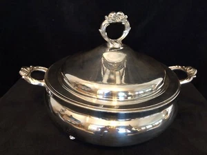 VINTAGE “ENGLISH SILVER” MFG CORP USA BY LEONARD FOOTED CASSEROLE DISH WITH LID - Picture 1 of 12