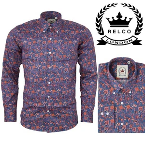 Camisa Relco Para Hombre Floral Paisley Púrpura Rojo Azul Manga Larga Cuello Abotonado - Imagen 1 de 4