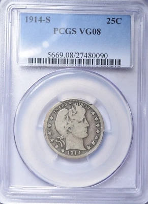 1914-S BARBER QUARTER - BOLD PCGS VG08! - Image 1 of 4