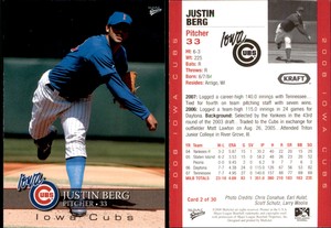 Justin Berg 2008 MultiAd Iowa Cubs #2 Card *AutographDen*