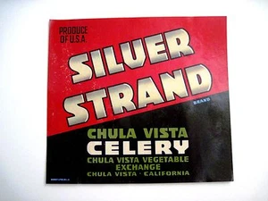 Great Vintage "Silver Strand Chula Vista Celery" Label w/ Green, Red & Black * - Picture 1 of 2