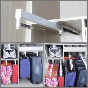 Durable Pull Out Closet Valet Rod Clothing Rail Wardrobe Hanger Storage Rack - Picture 1 of 14