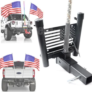 2" Hitch Mount Flagpole Holder Bracket for 2 flags Truck Car Trailer SUV RV Jeep - Picture 1 of 18