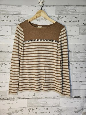 Suéter marrón a rayas con joyas mezcla de lana merino J Crew para mujer talla mediana Foto 1 de 4