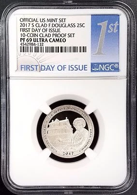 2017 S Proof Clad Douglass Quarter, NGC PF 69 Ultra Cameo, 1st Day of Issue! - Image 1 of 4