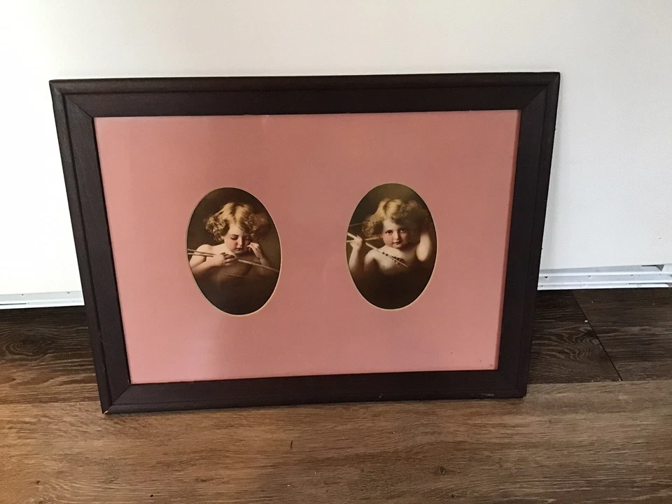 Antiguo 1897 M.B Parkinson Impresiones Cupido Ángeles Con Flechas Ovalado Camafeo Enmarcado 16" Foto 1 de 4