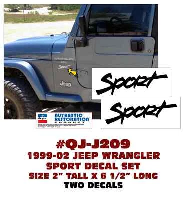 QJ-J209 JEEP - 1999 2000 2001 2002 WRANGLER TJ - NOMBRE GUARDABARROS DEPORTIVO - JUEGO DE CALCOMANÍAS Foto 1 de 2