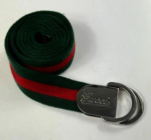 Gucci Web Green/Red Stripes Logo Men D-Ring Belt Size 105/42 - Picture 1 of 6