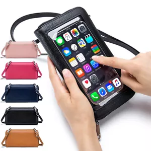 Women Leather Small Crossbody Shoulder Bag Touch Screen Cellphone Purse Handbag - Picture 1 of 35