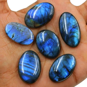 Posten 6 Stck. Natürlicher Labradorit Blau Feuer Top Qualität 28-34 mm Oval Cabochon Edelsteine - Bild 1 von 12