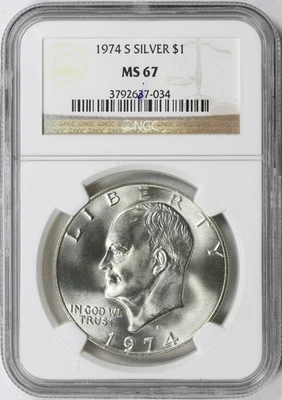 1974-S Silver Eisenhower Dollar Ike $1 NGC MS67 - Image 1 of 4