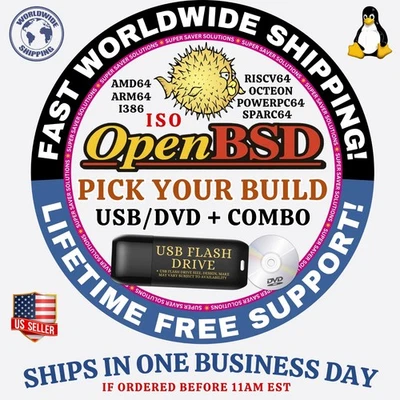 OpenBSD Linux OS ISO - ALL VERSIONS - 64BIT USB-DVD, LIVE-FULL BOOT, MAC PC - Image 1 of 3