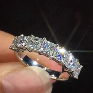 2 Ct Lab Created Diamond 14K White Gold Filled 7 Stone Wedding Ring Size 6-10 - Picture 1 of 15
