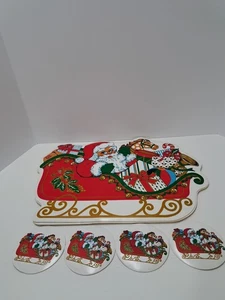 Weihnachtsmann/Schlitten Vintage Weihnachten 4 Tischsets 4 Untersetzer Vinyl schwer zu finden - Bild 1 von 14