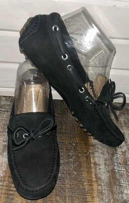 Cole Haan Sz 6.5B Women’s Suede Bow Slip On Driving Moccasins Shoes Black - Image 1 of 4