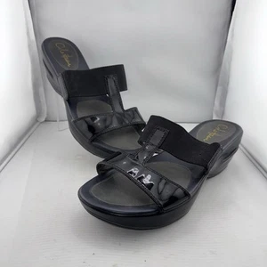Sandalias sin cordones Cole Haan 9B Air Slide negras brillantes cuña cómodas - Imagen 1 de 12