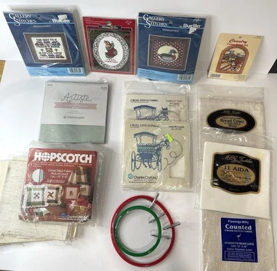 Lot Cross Stitch Fabrics, Needlepoint Kits Bucilla Hopscotch MCG Textile - Image 1 of 4