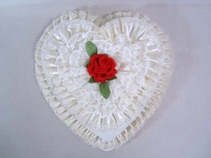 Vintage Valentine Heart Chocolate Candy Box White Satin Lace 13.75" w/ Box EX++ - Picture 1 of 24