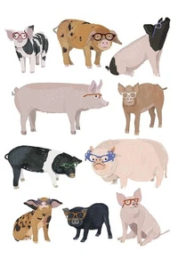 Pigs in Glasses Art Print by Hanna Melin 11 x 14 in. Paper Size New Unframed - Picture 1 of 1