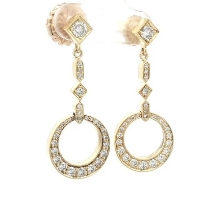 Elegantes aretes colgantes de diamantes redondos de 1 quilate de alta calidad de oro amarillo de 18k Foto 1 de 4