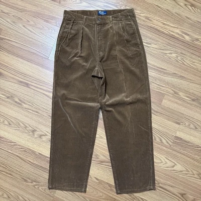 Vintage Polo Ralph Lauren Brown Corduroy Pants 33x31 Baggy Hip Hop USA Made 80s - Image 1 of 4
