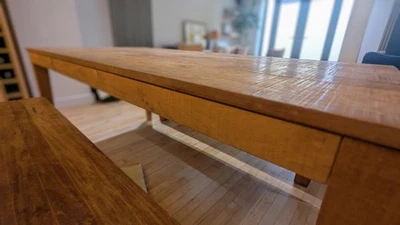 Solid Wood Teak 6 Seaters Dining Table And Teak Benches Set - Image 1 of 4