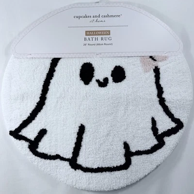 Tapete de laço rosa fantasma viral Halloween 26” redondo macio cupcakes de cashmere 🎀 aderência - Imagem 1 de 4
