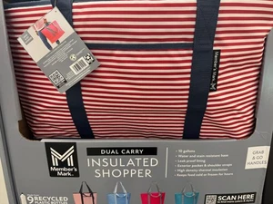 Sams Club Member's Mark Cooler Tote Thermo Einkaufstasche Streifen Rot Blau Neu - Bild 1 von 5