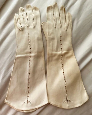 Guantes largos sin forro vintage Grandoe Kid de cuero para boda 7 blanco roto Foto 1 de 3