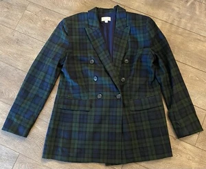 Ann Taylor LOFT Blazer Jacket Women SZ. 12 Blue Green Plaid Academia Career - Picture 1 of 4