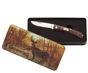 Browning Sodbuster Pocket knife Wood Handle with Vintage whitetail Gift Tin - Picture 1 of 4