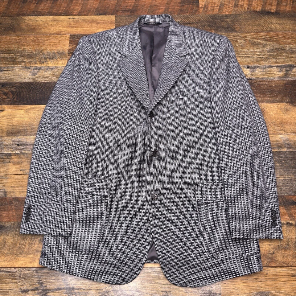 Brooks Brothers Tweed Blazer 42R Black White Herringbone Lambswool Italy - Image 1 of 4