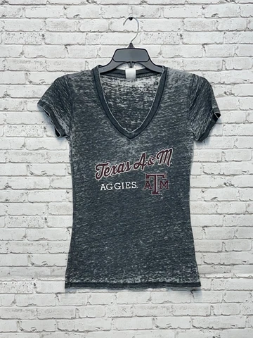 Texas A&M Aggies Gray Burnout V-Neck Short Sleeve Shirt Women's Size Small Cover