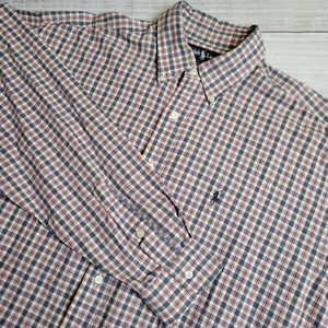 Ralph Lauren Blake Long Sleeve Button Down Shirt Mens Large Red Blue Plaid Big - Picture 1 of 8
