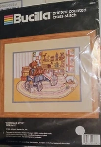 Vintage Unopened Kit 1989 BUCILLA Counted Cross Stitch GRANDMA'S ATTIC 14 Ct - Picture 1 of 4