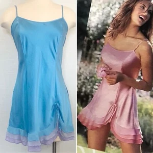 Vestido sin Mangas Y2K Victoria’s Secret Seda Gasa Volantes Azul Lazo Sirena De Colección M - Imagen 1 de 10